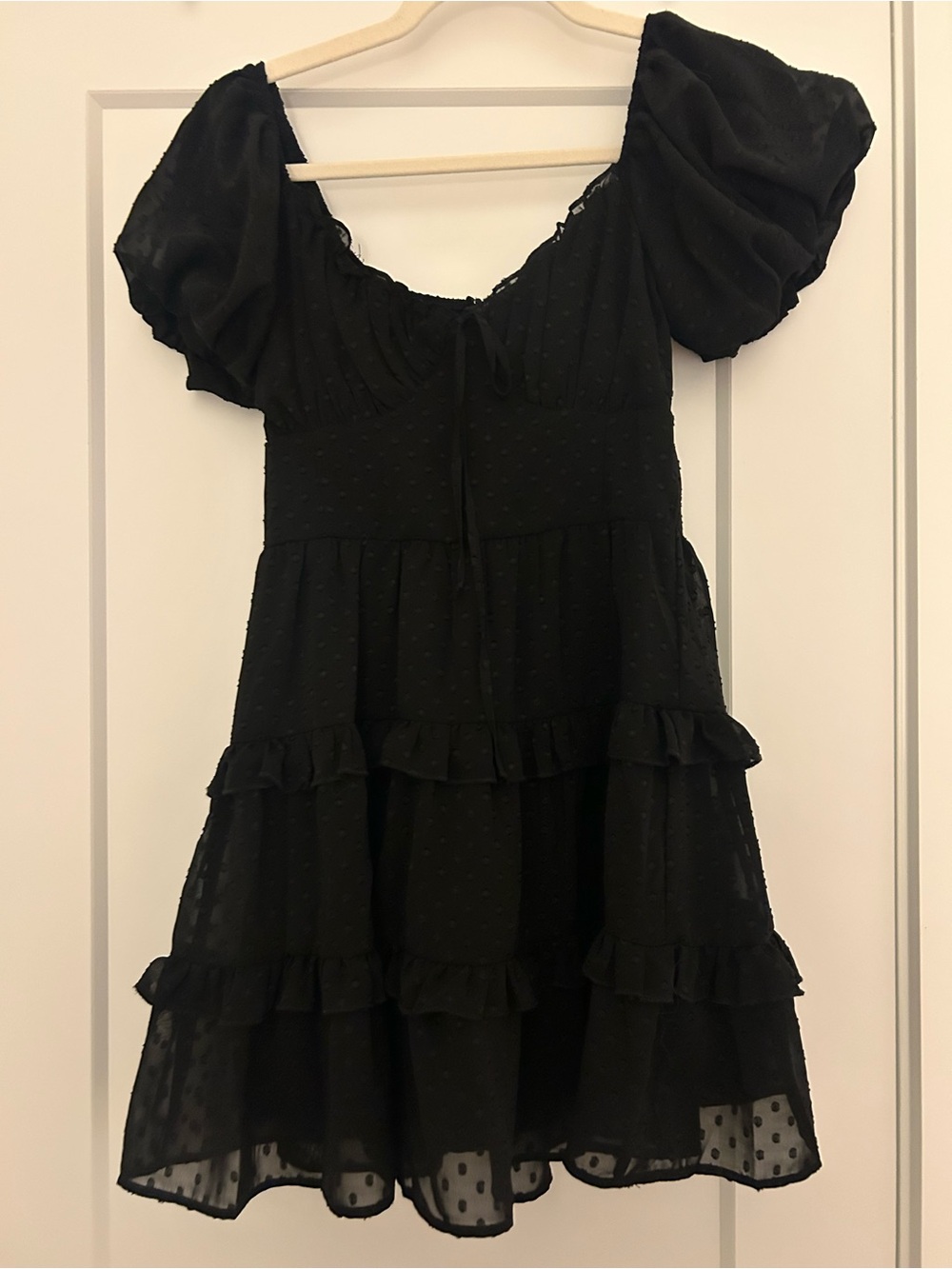 Francesca's Collections Black Puff Sleeve Tiered Mini Dress